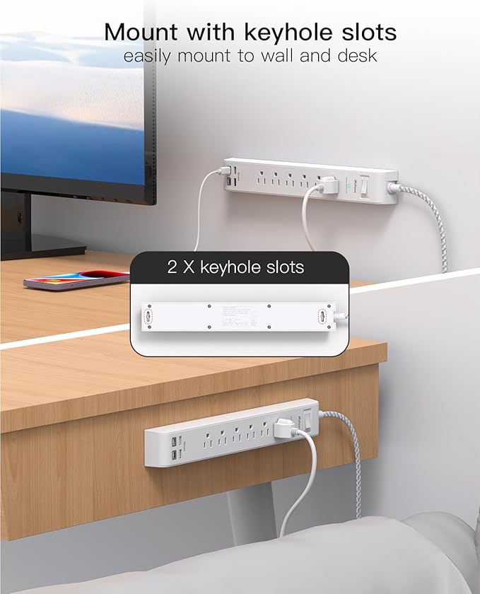 2 Pack Power Strip, 3FT Long Extension Cord, Surge Protector - Image 5