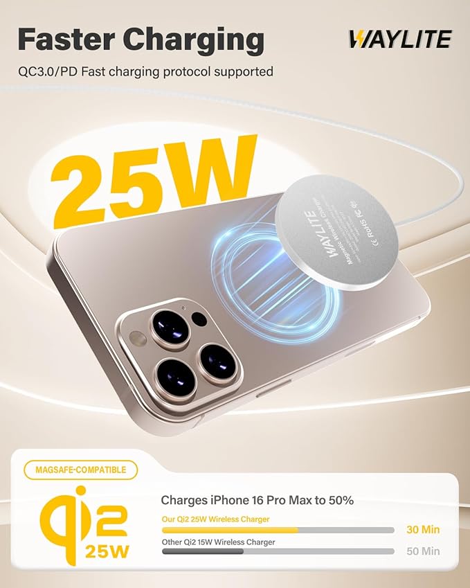 25W Wireless Charger for MagSafe, Qi2.2 Magnetic Fast Charging Pad for iPhone - Image 2