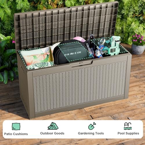 70gal outdoor storage box waterproof lockable deck box on a desk or shelf