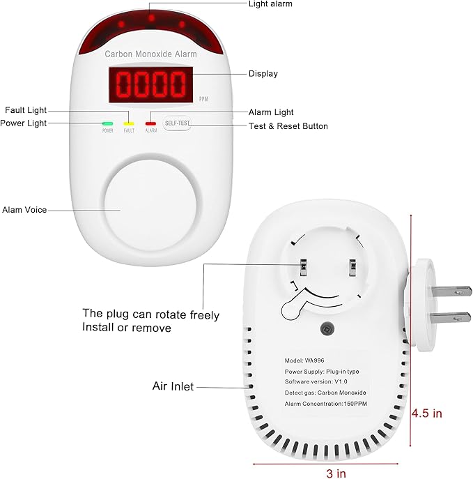 Plug-in Carbon Monoxide Detectors, Koabbit CO Level Monitoring Alarm - Image 4
