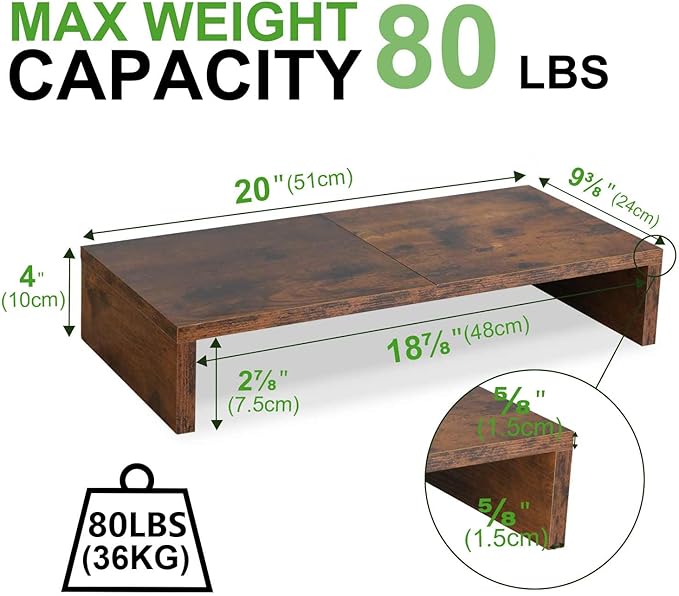 TEAMIX 2 Pack Monitor Stand Riser-20 inch, Wooden Tabletop Shelf - Image 4