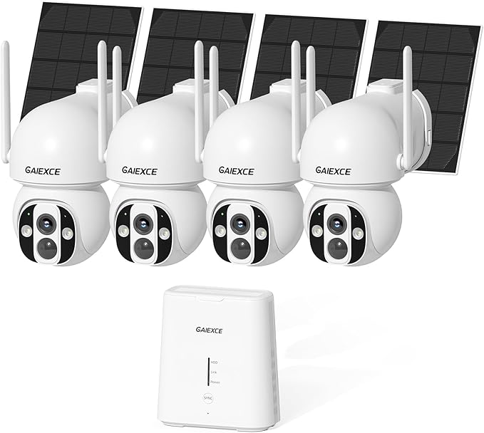 GAIEXCE Solar Home Security Camera System Wireless Outdoor, 4 Cam Kit by Gaiexce-Official