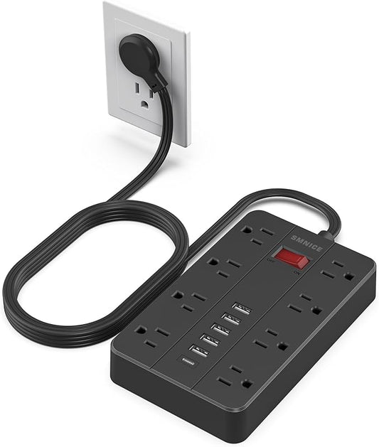 Power Strip with USB, SMNICE Surge Protector Flat Plug with 8 Widely-Spaced by SMNICE