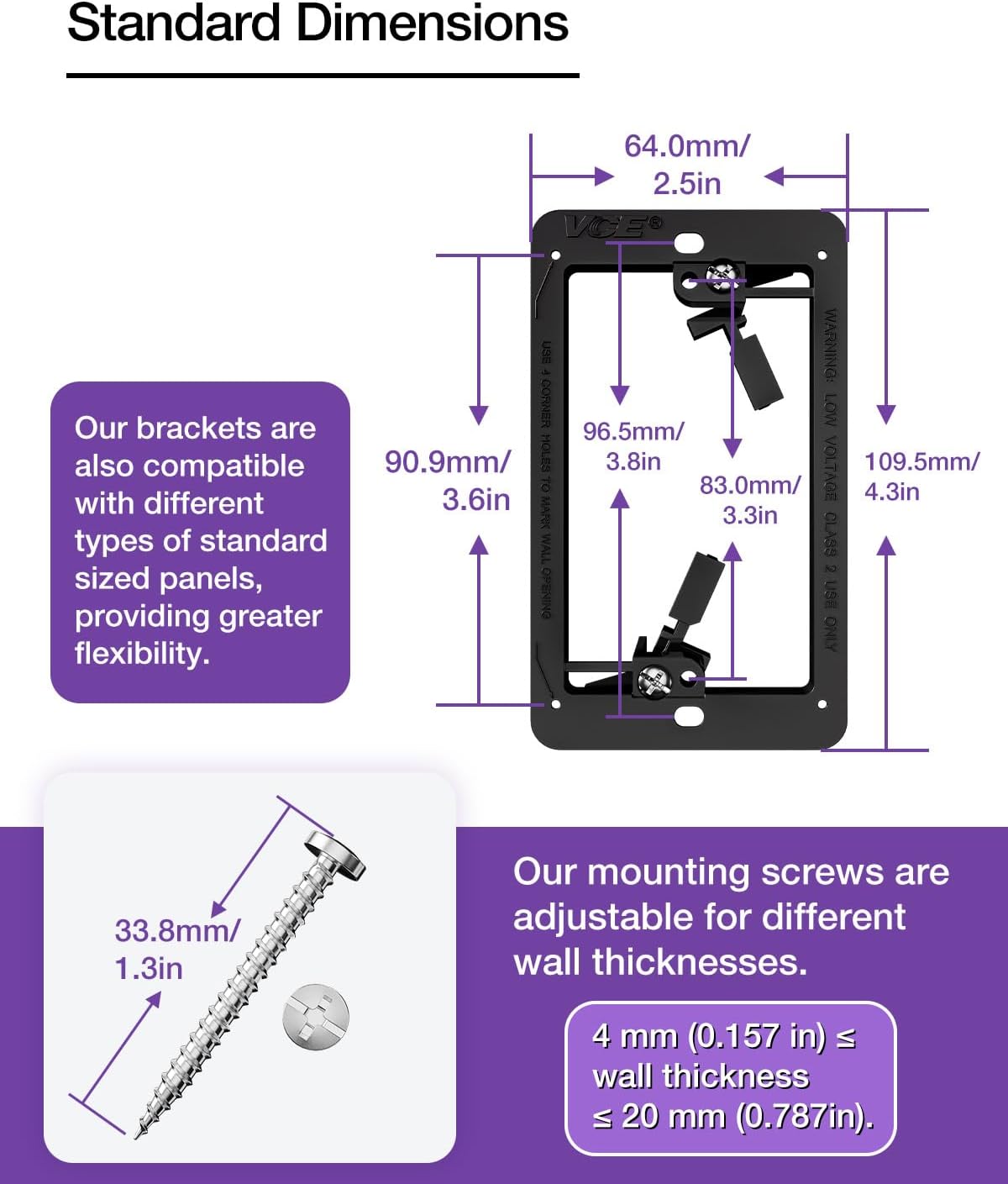 VCELINK Low Voltage Mounting Bracket, Flush Low Voltage Box, Black 10-Pack | With Alignment Holes for Easy Installation, Flush Mount for Single Gang Wall Plate
