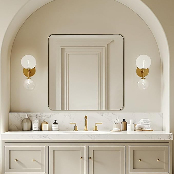 ANDY STAR Square Wall Mirror for Bathroom, 24”x24” Brushed Gold Bathroom Mirror - Image 7