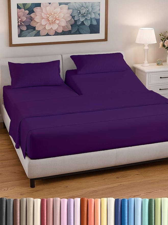 Split Head King Sheet Set – 4 Piece Flex Split Top King Sheets by CGKUnlimited