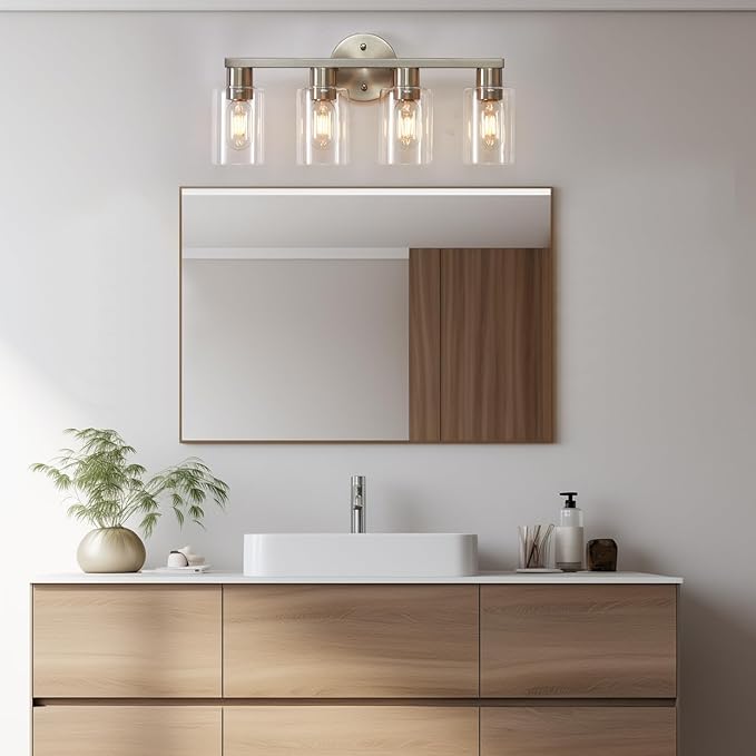 4 Light Bathroom Vanity Light, Brushed Nickel 4-Light Bathroom Light Fixtures - Image 4
