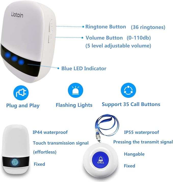 LIOTOIN Caregiver Pager Wireless Call Button Alert Button Call Bell Emergency - Image 3