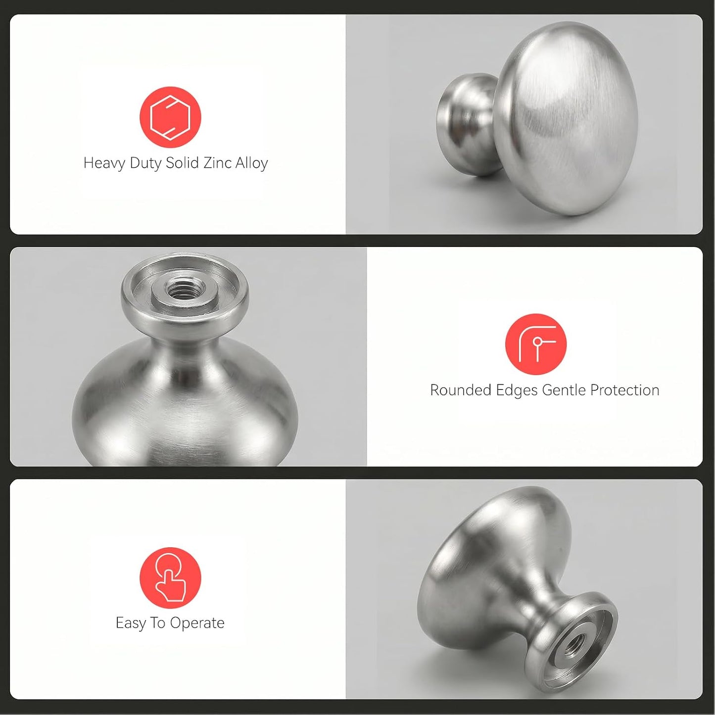 homdiy 30Pack 1-3/16in Brushed Nickel Cabinet Knobs Silver Knob | Solid Zinc Alloy, Single Hole, Round Kitchen Dresser Drawer Knobs for Bathroom Cabinets Hardware