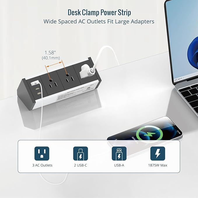 Tecmojo Desk Clamp Power Strip 3 Outlet - Image 5