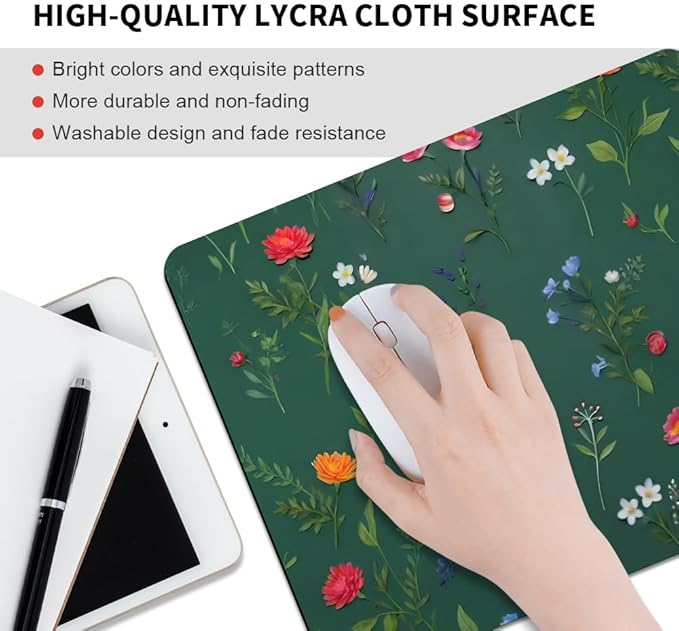 Flower Branch Pattern Cute Square Mouse pad, Waterproof, Anti Slip Rubber Base - Image 3