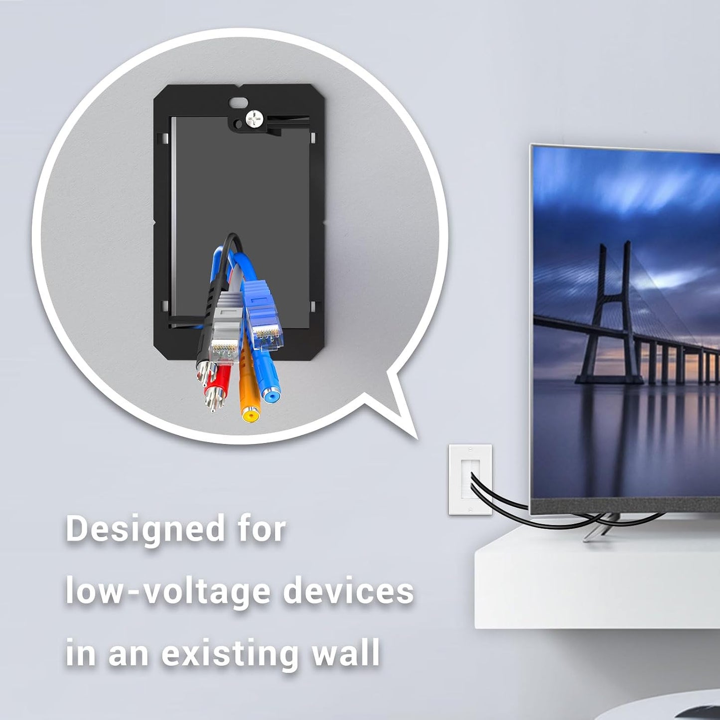 iwillink 1 Gang Low Voltage Mounting Bracket, Black, 5-Pack | for Single Gang Wall Plate, Phone/Network/HDMI/Coaxial/Speaker Cables, No Electrical Box Needed, Fits Most Walls