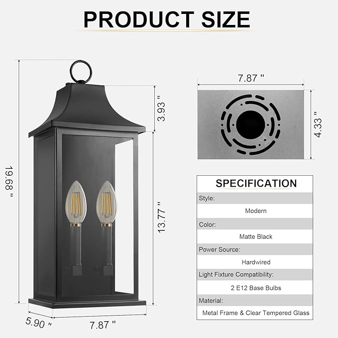 Dusk to Dawn Outdoor Lighting, 20.6’’ Outdoor Wall Sconce, IP65 Waterproof - Image 7