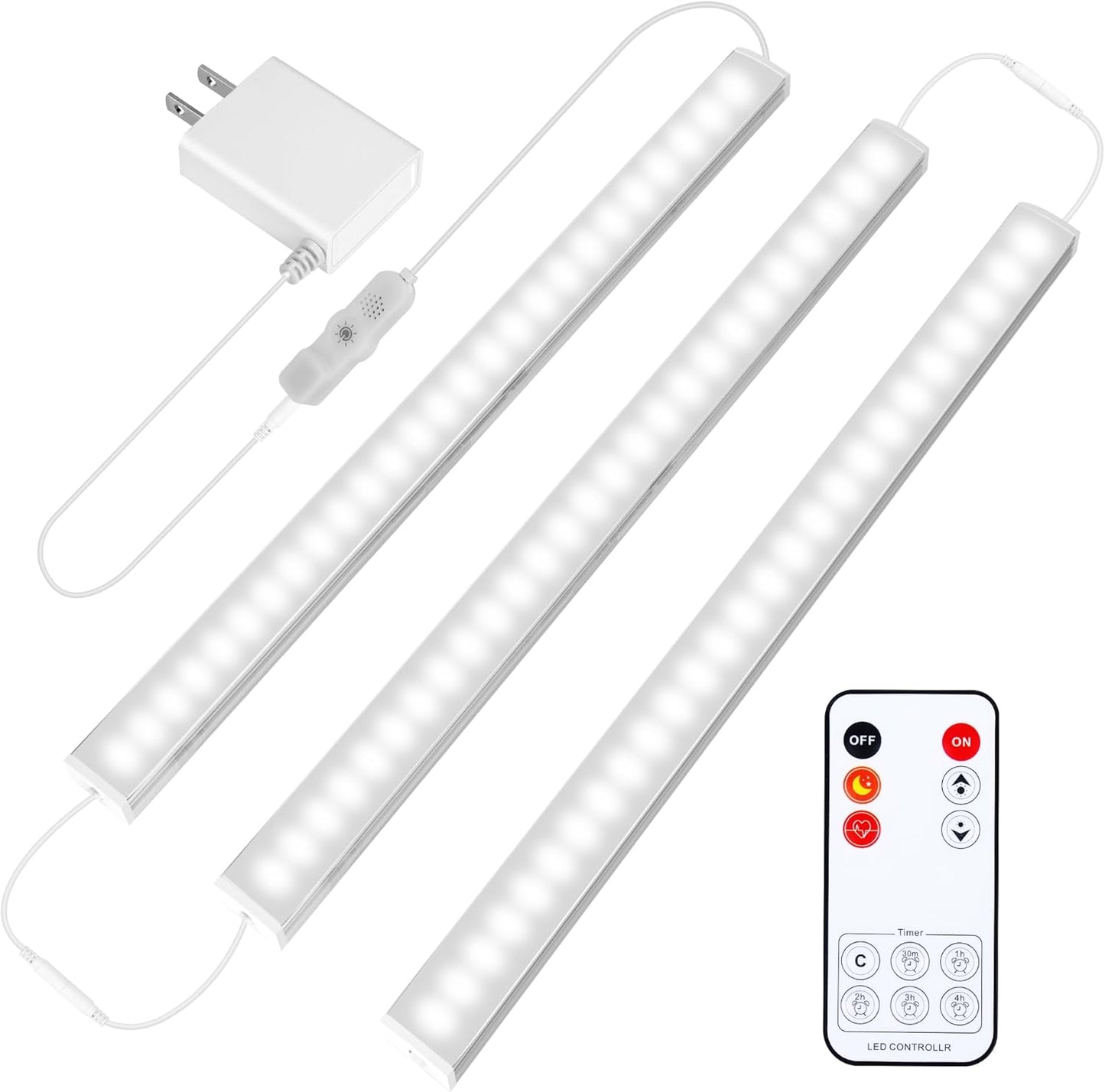 Maylit Under Cabinet Lights Plug in, 3 Pcs 12 Inch Ultra Thin Under Cabinet Lighting, Super Bright Daylight White Under Counter Lights for Kitchen, Dimmable Light for Cabinet, Counter, Workbench, Desk