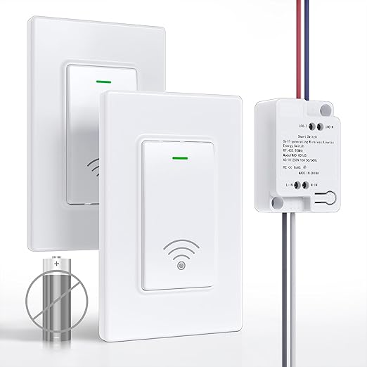 Wireless Light Switch and Receiver Kit, Self-Powered, No WiFi Needed, Remote by AvorectaWirelessSwitch