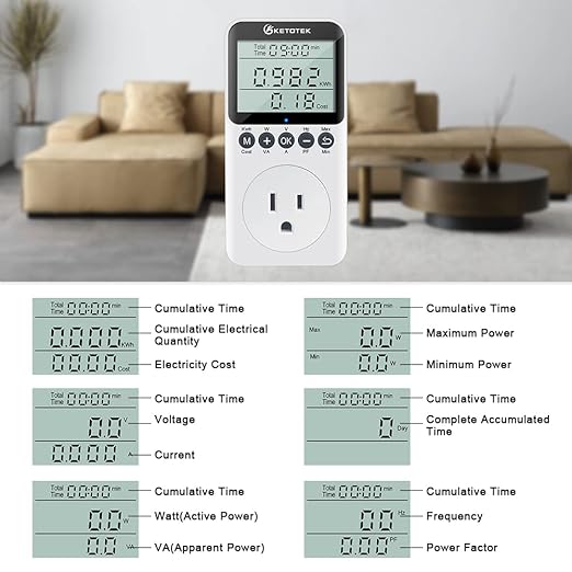 KETOTEK Watt Meter Plug-in Socket Power Meter, Kilowatt Wattage Voltage Tester - Image 4