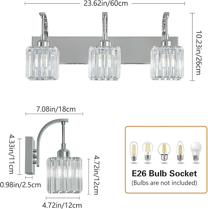 FDPBY Crystal Vanity Lights 3-Light Chrome Bathroom Vanity Lights Modern - Image 4