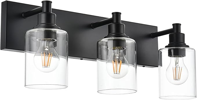 TODOLUZ Industrial Wall Sconce Lighting in Matte Black Finish, 3-Light Bathroom by TODOLUZ