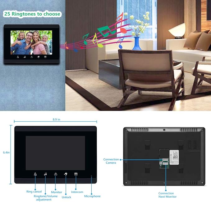 AMOCAM Video Intercom System, 7 Inches Monitor Wired Video Door Phone Doorbell - Image 5