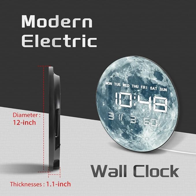 Timethink 12'' Full Moon Digital Wall Clock - Image 2