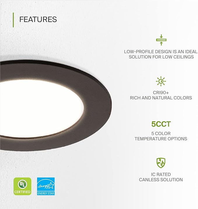 ASD 1 Pack LED Recessed Lighting 4 Inch 12W, 5 CCT 2700K-5000K CRI90+, IC Rated - Image 3