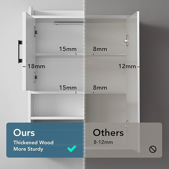 Bathroom Wall Cabinet with Door, Over The Toilet Wood Hanging Medicine Cabinets - Image 6