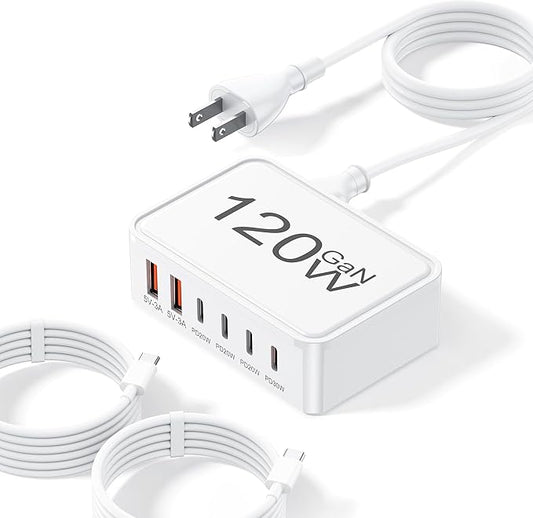 USB C Charger Block, 120W 6 Port USB Charging Station by Otovoda
