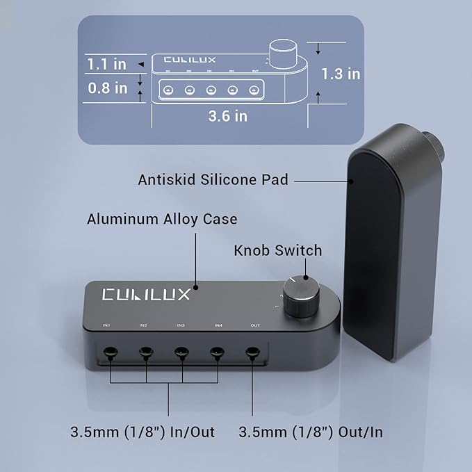 Cubilux Bidirectional 3.5mm Audio Switcher, Stereo 1/8” Aux Selector Box - Image 5