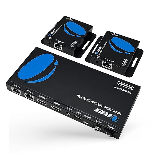 OREI 4K 1x2 HDMI Over ethernet Extender Splitter Over CAT6/7 ethernet Cable by OREI