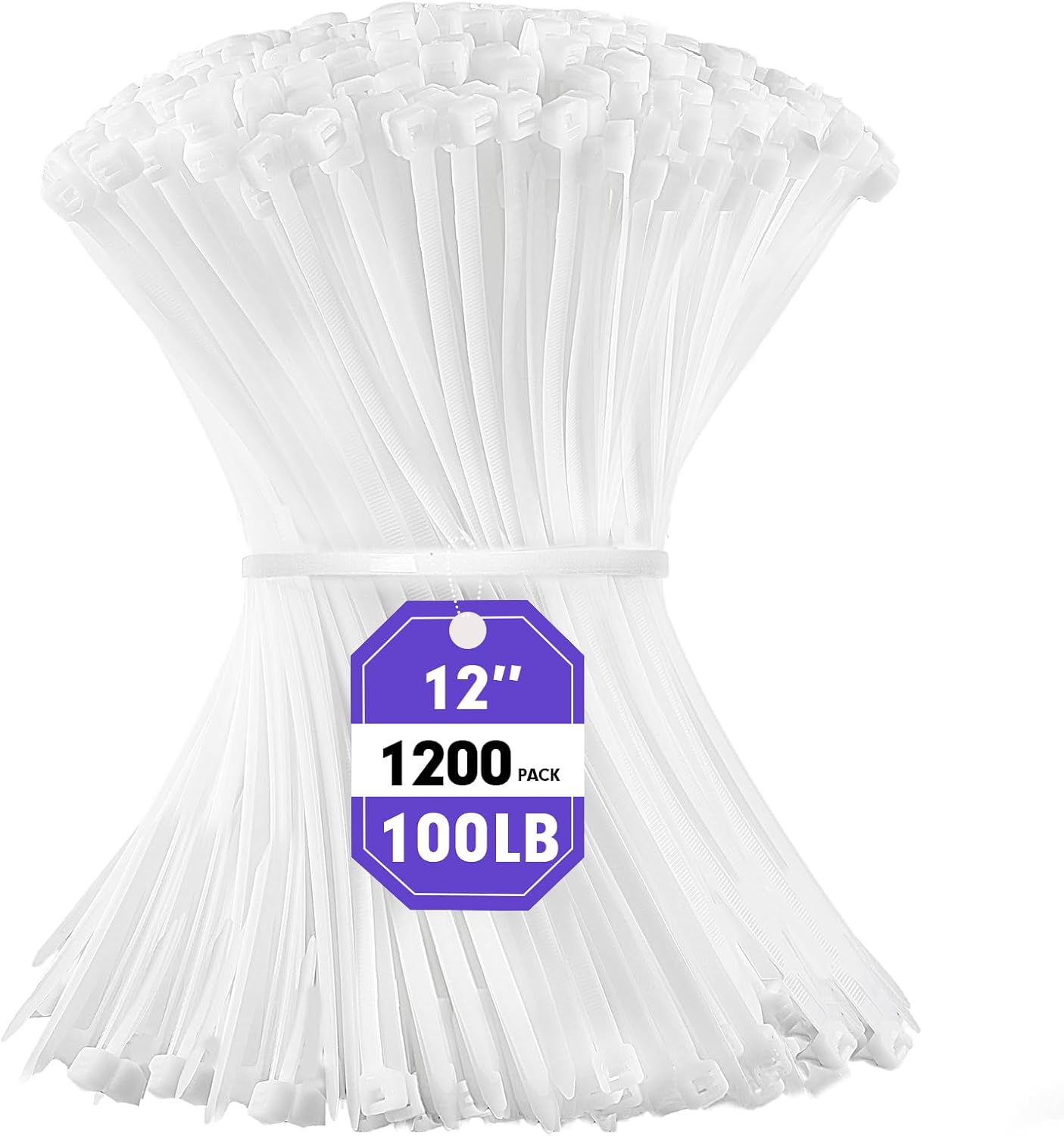 Zip Ties, RAZCC 1200pcs White Cable Zip Ties 12 Inch, Heavy Duty Plastic Wire Ties with 100lb Tensile Strength, Self-Locking White Nylon Tie Wraps for Indoor and Outdoor