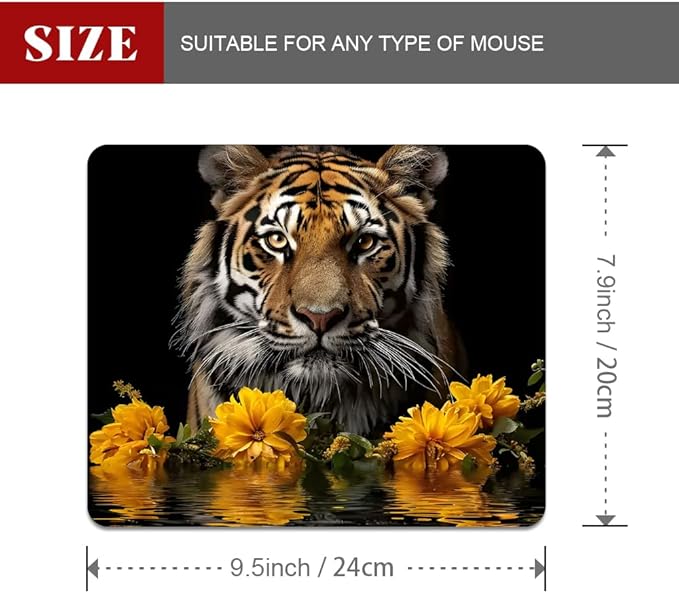 Tigers and Yellow Flowers Square Mouse pad, Waterproof, Anti Slip Rubber Base - Image 2