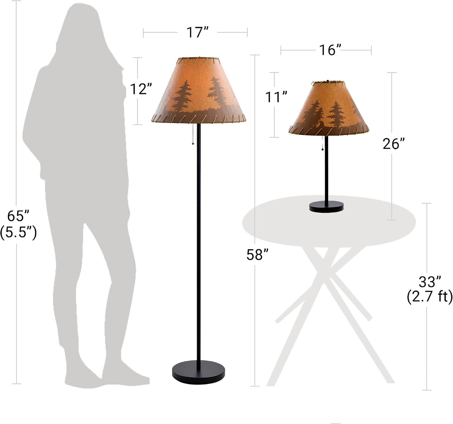 Catalina Lighting Rustic Cabin Lodge 3-Piece Table & Floor Lamp Set, LED Bulb NOT Included, 58", Forest Print, Set of 3