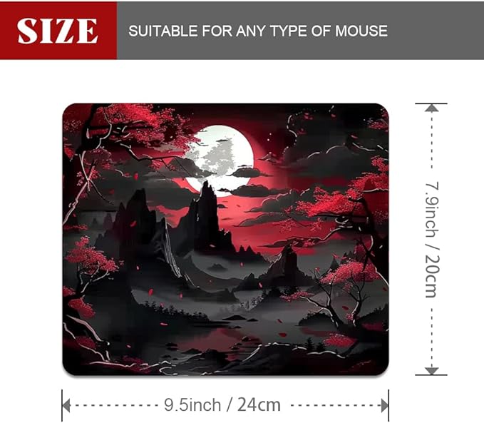 Red Trees, and Moon Square Mouse pad, Waterproof, Anti Slip Rubber Base - Image 2