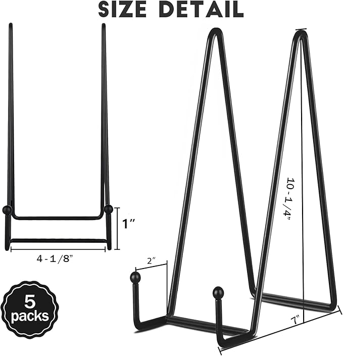 IBosins 5 Pack 10 Inch Plate Holder Display Stands, Large Metal Black Frame - Image 2