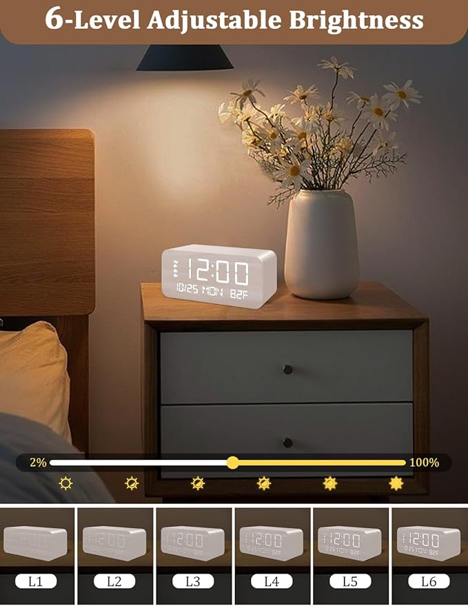 JALL Digital Alarm Clock, with Wooden Electronic LED Time Display, 3 Alarm - Image 6