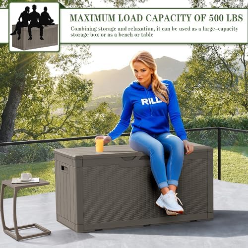 greesum 100 gallon resin deck box large outdoor, side view