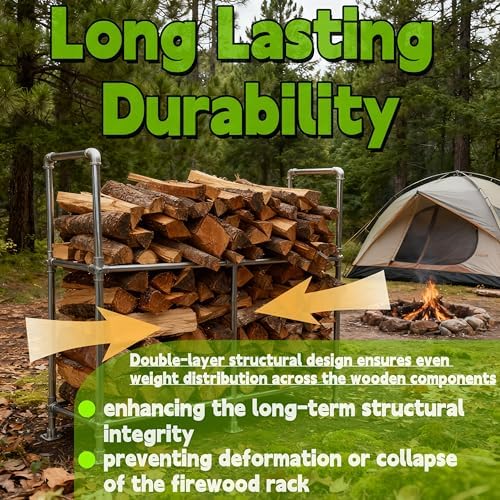 4ft heavy duty firewood rack outdoor with cover,2-tier,6 shown in use