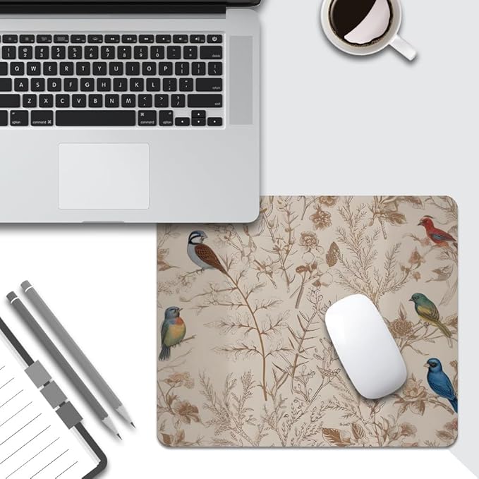 Beige Garden Neutral Floral Square Mouse pad, Waterproof, Anti Slip Rubber Base - Image 5