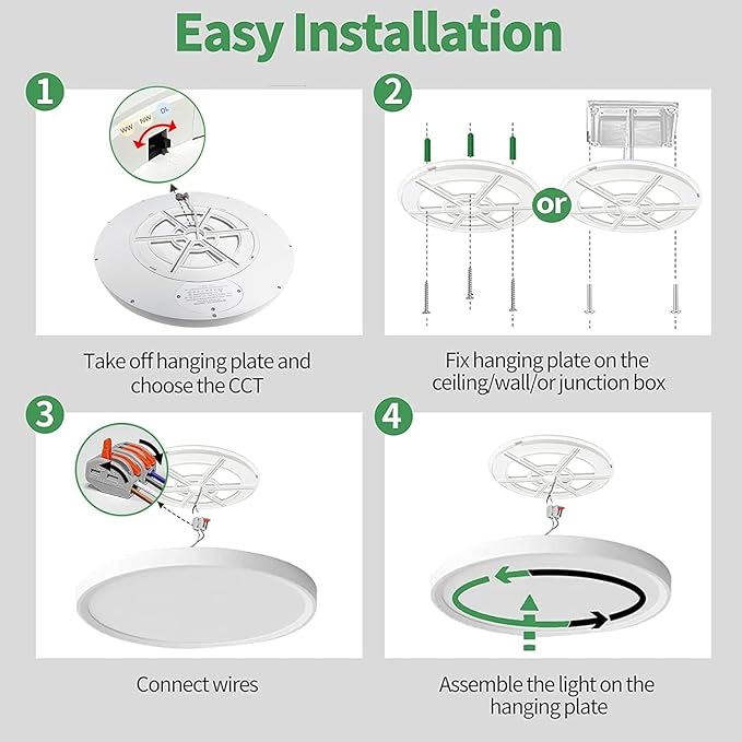 4PK 15.8 Inch LED Flush Mount Ceiling Light, 3000K/4000K/6000K CCT Selectable - Image 6