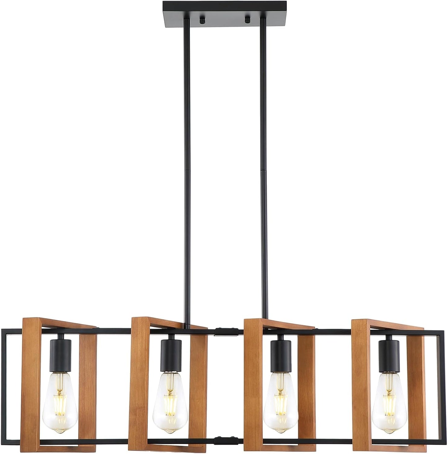 35.4" Kitchen Island Lighting,4 - Light Dining Room Farmhouse Chandelier,Black Modern Pendant Lighting,Pool Table Lights,Wood and Matte Black Metal Finish