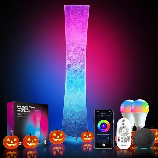 LEONC RGB+CCT Floor Lamp with Remote, 1800lm LED Tuya Smart 9W×2 Bulbs by LEONCDesign