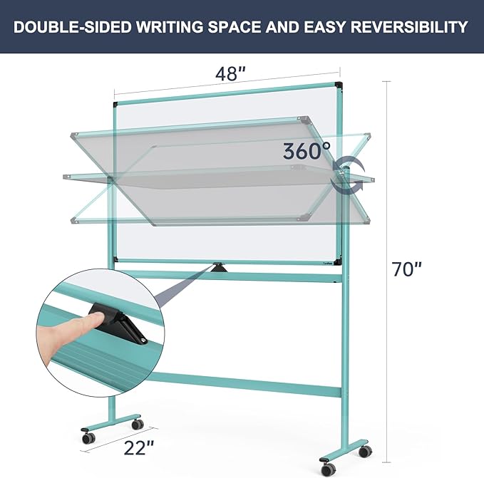 Rolling Whiteboard, 48x32 Inches Dry Erase Board - Image 3