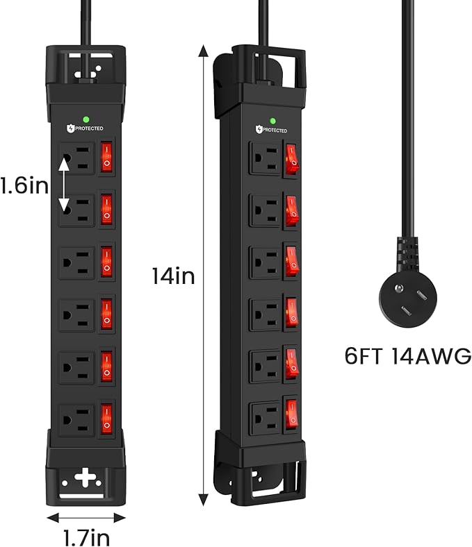 Heavy Duty Power Strip, 6 Outlets Metal Power Strip - Image 7