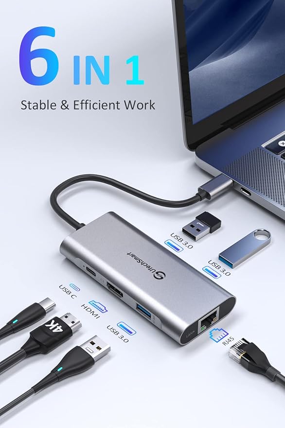 UtechSmart USB C Hub, USB C Ethernet Multiport Adapter, 6 In 1 USB C to HDMI - Image 3