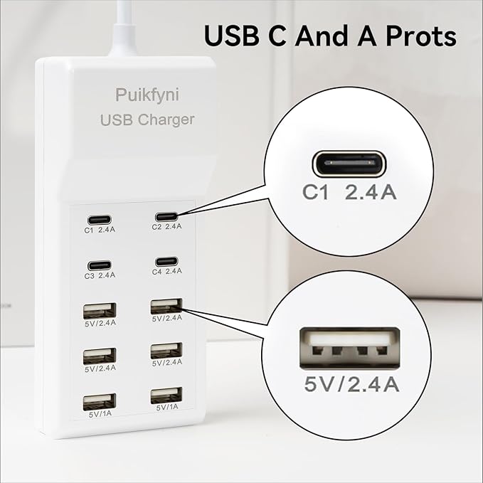 Puikfyni Portable USB C Charging Station, 4 -C- Ports, USB Charging hub - Image 2