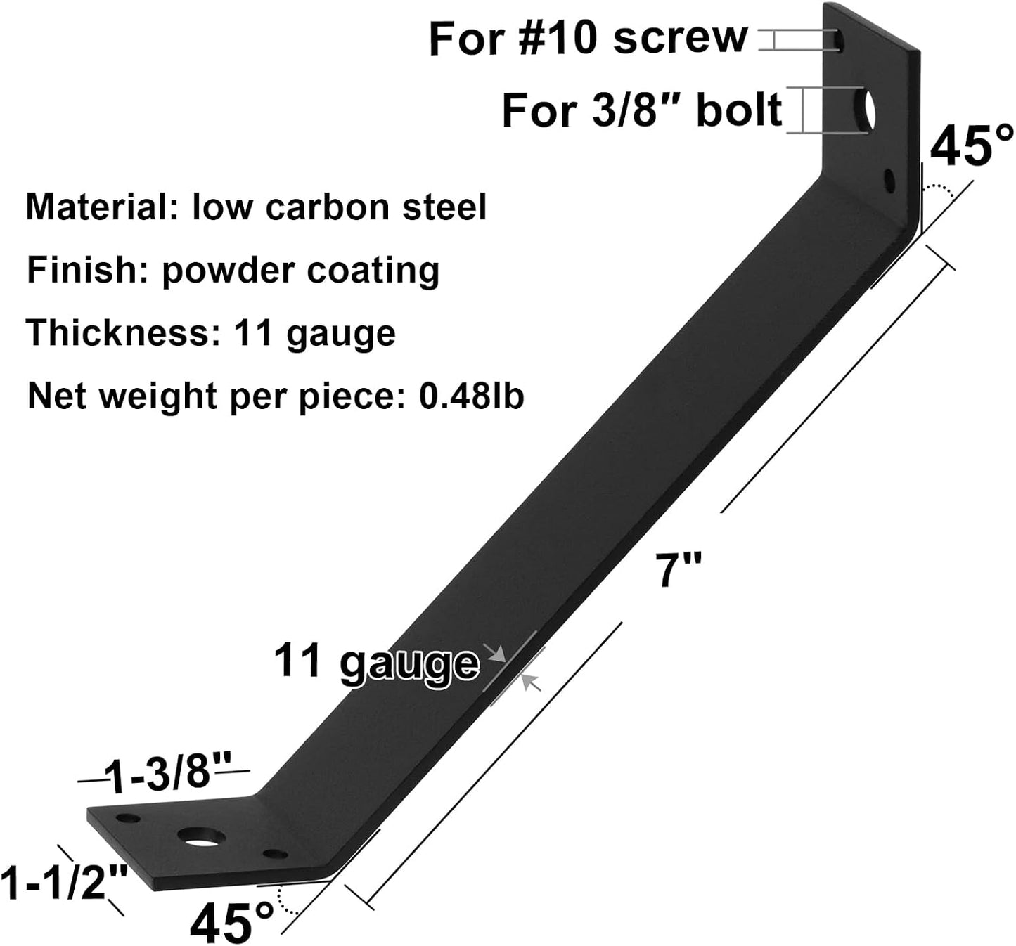 4 Pack 7" x 1-1/2" 45-Degree Angle Bracket for Post Pergola | 11 Gauge