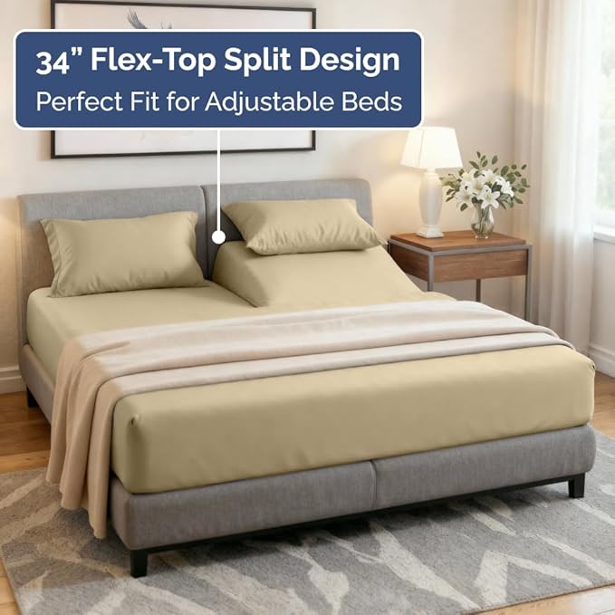 Split Head King Sheet Set – 4 Piece Flex Split Top King Sheets - Image 3