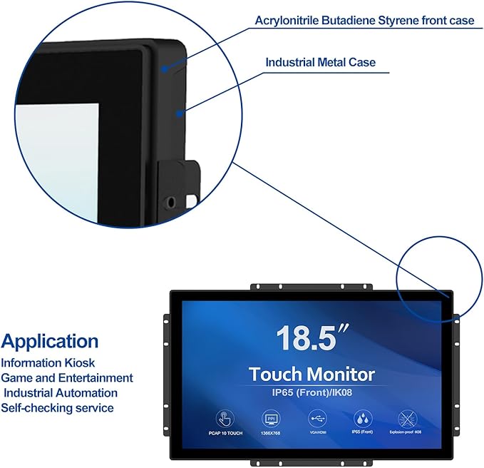 GreenTouch 18.5 Industrial Touch Monitor Open Frame, HDMI/VGA/DVI Interface - Image 2