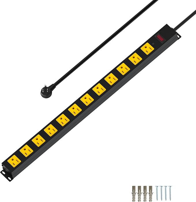 Metal 12 Outlet Mountable Power Strip, Surge Protector Heavy Duty Cord Wide by Unknown
