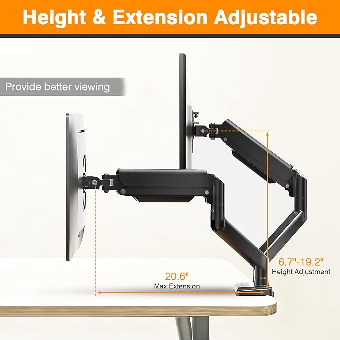 XEVKZO Dual Monitor Arms, Gas Spring Monitor Arms - Image 4